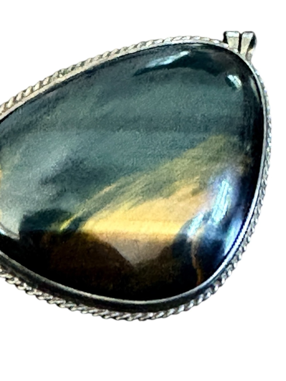 Vintage Blue Tiger Eye Brooch Pendant, Large Hawk’s Eye Gemstone - Picture 15 of 17